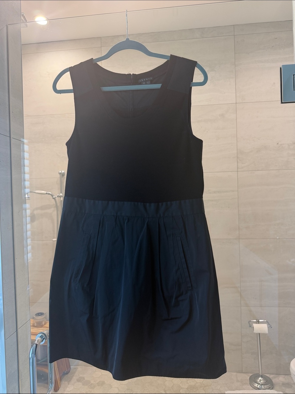 Theory Dristi Black Sleeveless Mini Dress with A-Line Skirt